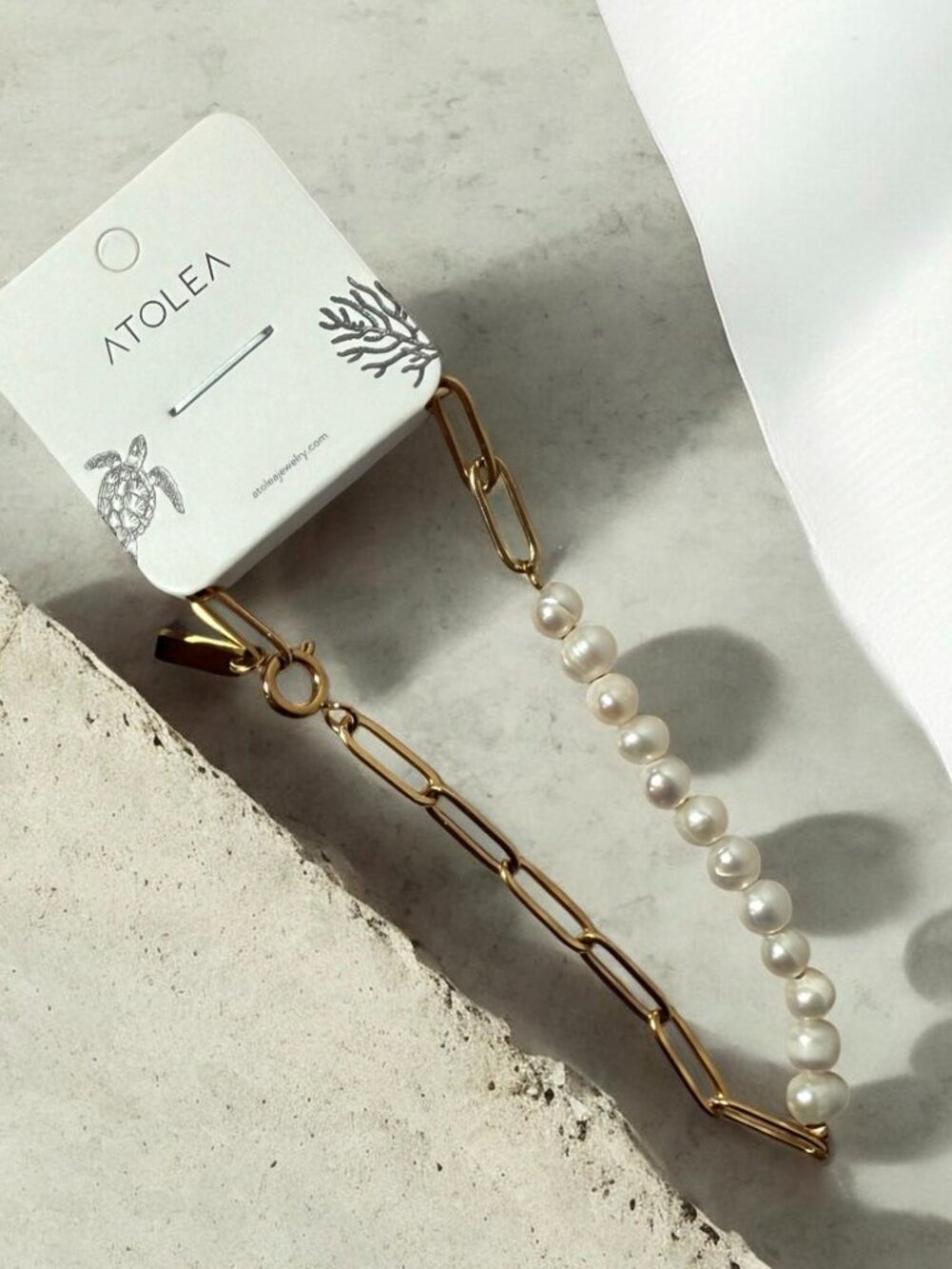 NWT ATOLEA Paperclip Bracelet accented with Freshwater Pearls